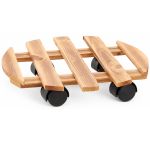 Suport ghiveci cu roti, suport mobil pentru plante, din lemn, diametru 36 cm, maro natur Household NewTrend