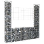 Coș gabion în formă de U, cu 2 stâlpi, 140x20x150 cm, fier GartenMobel Dekor