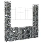 Coș gabion în formă de U, cu 2 stâlpi, 140x20x150 cm, fier GartenMobel Dekor