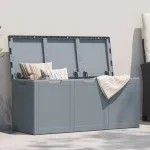 Cutie de depozitare pentru grădină, gri, 270L, aspect de lemn din PP GartenMobel Dekor