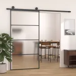 Ușă glisantă, negru, 102,5x205 cm, sticlă mată ESG și aluminiu GartenMobel Dekor