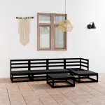 Set mobilier de grădină, 6 piese, negru, lemn masiv de pin GartenMobel Dekor