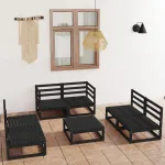 Set mobilier de grădină, 7 piese, negru, lemn masiv de pin GartenMobel Dekor