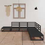 Set mobilier de grădină, 7 piese, negru, lemn masiv de pin GartenMobel Dekor