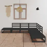 Set mobilier de grădină, 7 piese, negru, lemn masiv de pin GartenMobel Dekor