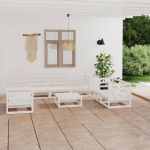 Set mobilier de grădină, 8 piese, alb, lemn masiv de pin GartenMobel Dekor