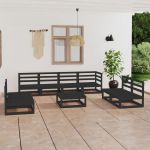Set mobilier de grădină, 9 piese, negru, lemn masiv de pin GartenMobel Dekor