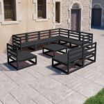 Set mobilier de grădină, 10 piese, negru, lemn masiv pin GartenMobel Dekor