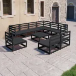 Set mobilier de grădină, 10 piese, negru, lemn masiv pin GartenMobel Dekor
