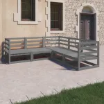 Set mobilier de grădină, 5 piese, gri, lemn masiv de pin GartenMobel Dekor