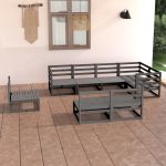 Set mobilier de grădină, 8 piese, gri, lemn masiv de pin GartenMobel Dekor