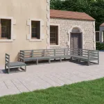 Set mobilier de grădină, 8 piese, gri, lemn masiv de pin GartenMobel Dekor