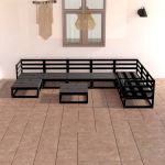 Set mobilier de grădină, 8 piese, negru, lemn masiv de pin GartenMobel Dekor