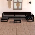 Set mobilier de grădină, 8 piese, negru, lemn masiv de pin GartenMobel Dekor