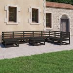 Set mobilier de grădină, 9 piese, negru, lemn masiv de pin GartenMobel Dekor