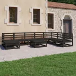 Set mobilier de grădină, 9 piese, negru, lemn masiv de pin GartenMobel Dekor