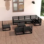 Set mobilier de grădină, 9 piese, negru, lemn masiv de pin GartenMobel Dekor