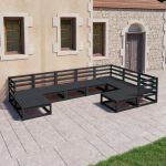 Set mobilier de grădină, 9 piese, negru, lemn masiv de pin GartenMobel Dekor