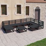 Set mobilier relaxare de grădină 10 piese negru lemn masiv pin GartenMobel Dekor