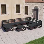 Set mobilier relaxare de grădină 10 piese negru lemn masiv pin GartenMobel Dekor