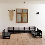 Set mobilier de grădină, 10 piese negru lemn masiv pin GartenMobel Dekor