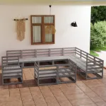 Set mobilier de grădină, 12 piese, gri, lemn masiv de pin GartenMobel Dekor