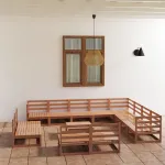 Set mobilier de grădină, 13 piese, maro miere, lemn masiv pin GartenMobel Dekor