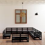 Set mobilier de grădină, 13 piese, negru, lemn masiv pin GartenMobel Dekor
