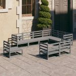 Set mobilier de grădină, 9 piese, gri, lemn masiv de pin GartenMobel Dekor