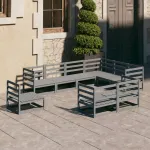 Set mobilier de grădină, 9 piese, gri, lemn masiv de pin GartenMobel Dekor