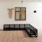 Set mobilier de grădină, 9 piese, negru, lemn masiv de pin GartenMobel Dekor