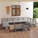 Set mobilier de grădină, 11 piese, gri, lemn masiv de pin GartenMobel Dekor