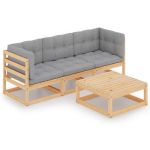 Set mobilier de grădină cu perne, 4 piese, lemn masiv de pin GartenMobel Dekor