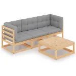Set mobilier de grădină cu perne, 4 piese, lemn masiv de pin GartenMobel Dekor