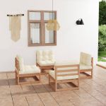 Set mobilier de grădină cu perne, 4 piese, lemn masiv de pin GartenMobel Dekor