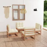 Set mobilier de grădină cu perne, 4 piese, lemn masiv de pin GartenMobel Dekor