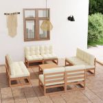 Set mobilier de grădină cu perne, 9 piese, lemn masiv de pin GartenMobel Dekor