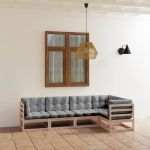 Set mobilier de grădină, 5 piese, cu perne, lemn masiv de pin GartenMobel Dekor