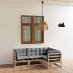 Set mobilier de grădină cu perne, 4 piese, lemn masiv de pin GartenMobel Dekor
