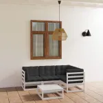 Set mobilier de grădină cu perne, 5 piese, lemn masiv de pin GartenMobel Dekor