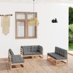 Set mobilier de grădină cu perne, 6 piese, lemn masiv de pin GartenMobel Dekor