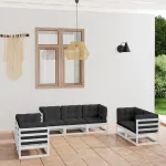 Set mobilier de grădină cu perne, 7 piese, lemn masiv de pin GartenMobel Dekor