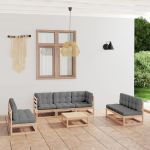 Set mobilier de grădină cu perne, 8 piese, lemn masiv de pin GartenMobel Dekor
