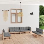 Set mobilier de grădină cu perne, 8 piese, lemn masiv de pin GartenMobel Dekor