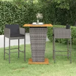 Set mobilier bar de grădină, cu perne, 3 piese, gri, poliratan GartenMobel Dekor