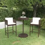 Set mobilier bar de grădină, cu perne, 3 piese, maro, poliratan GartenMobel Dekor