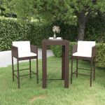 Set mobilier bar de grădină, cu perne, 3 piese, maro, poliratan GartenMobel Dekor