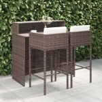 Set mobilier bar de grădină, cu perne, 3 piese, maro, poliratan GartenMobel Dekor