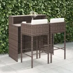 Set mobilier bar de grădină, cu perne, 3 piese, maro, poliratan GartenMobel Dekor