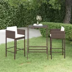 Set mobilier bar de grădină, cu perne, 3 piese, maro, poliratan GartenMobel Dekor